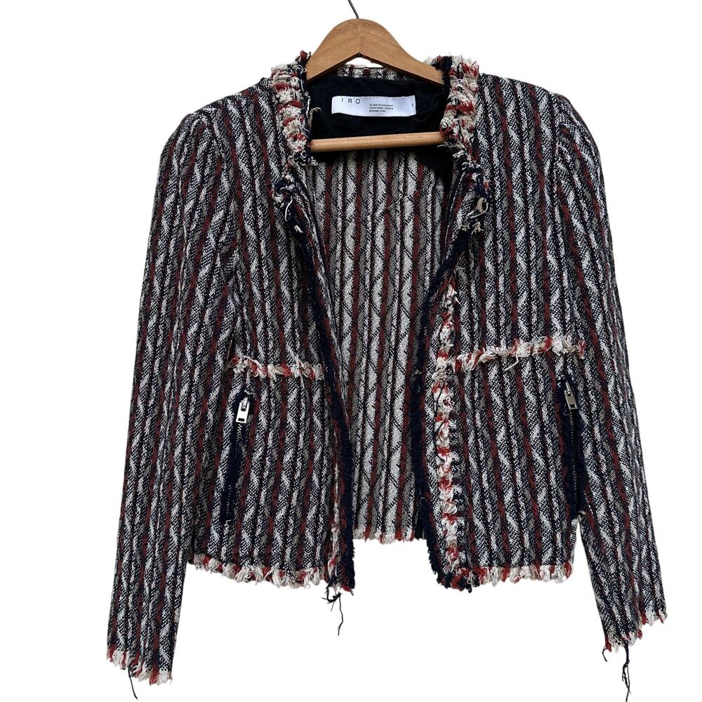IRO Paris Inland Tweed Stripe Frayed Cotton Jacket Size 40